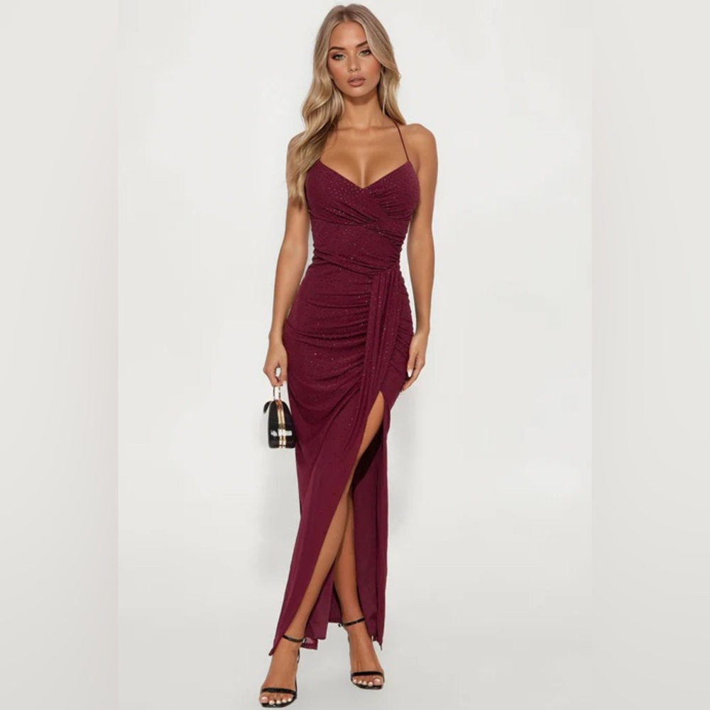 Elegant Burgundy Evening Gown FASHION NOVA HONEST THOUGHTS WINE